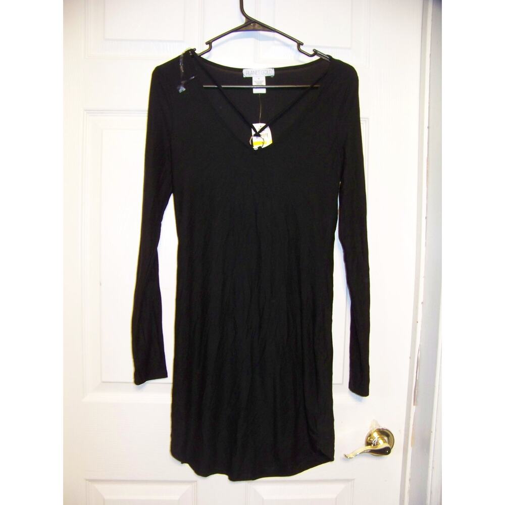 PLANET GOLD (M) Dress BLACK BEAUTY Stretch Bodycon O-Ring Neck